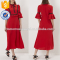 New Fashion Red Ruffle Bib Midi Dress Manufacture Wholesale Fashion Women Apparel (TA5194D)